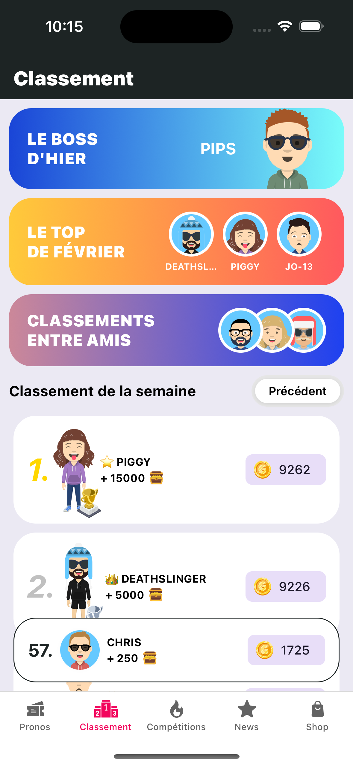 Classement et Gains